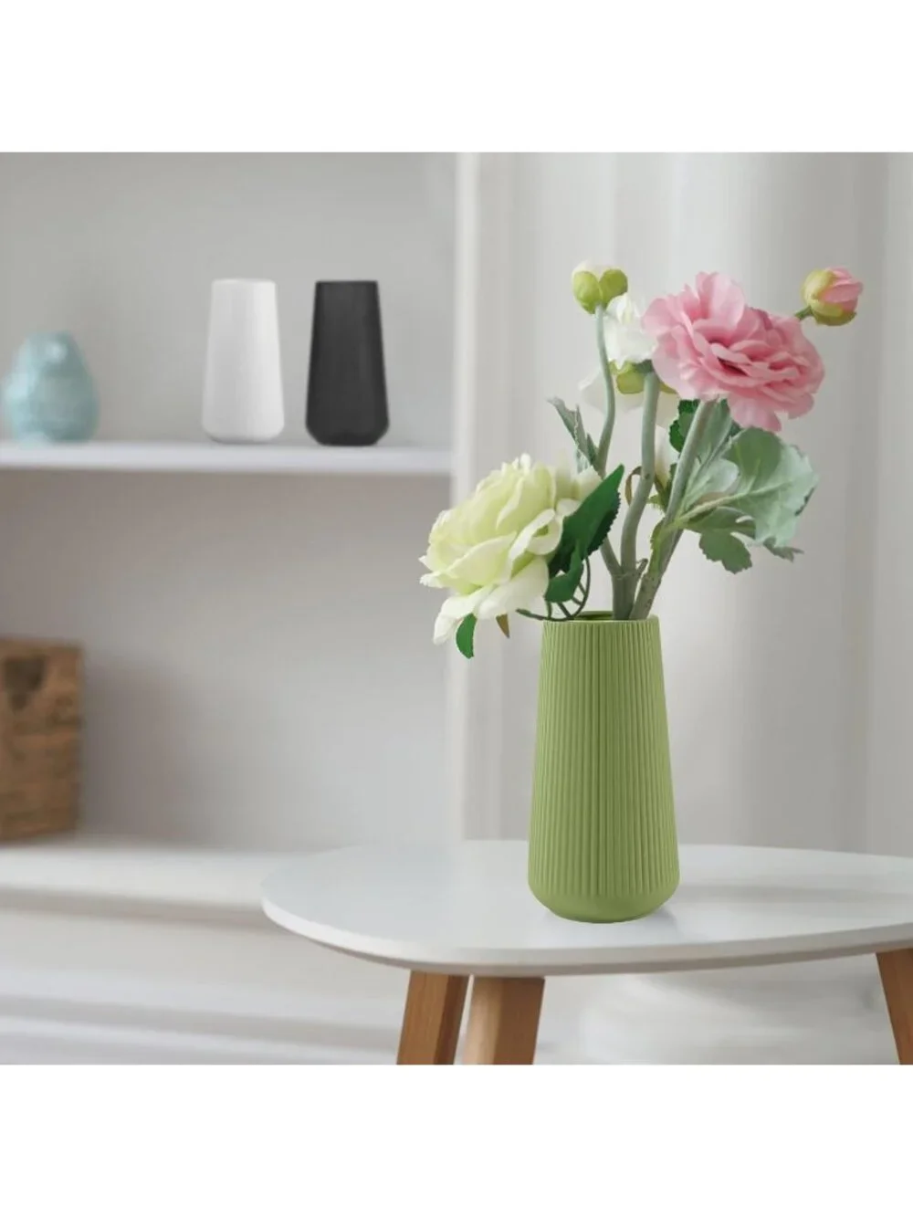 Gradient Green Ceramic Cute Flower Vase For Pampas Grass Living Room Office Deco